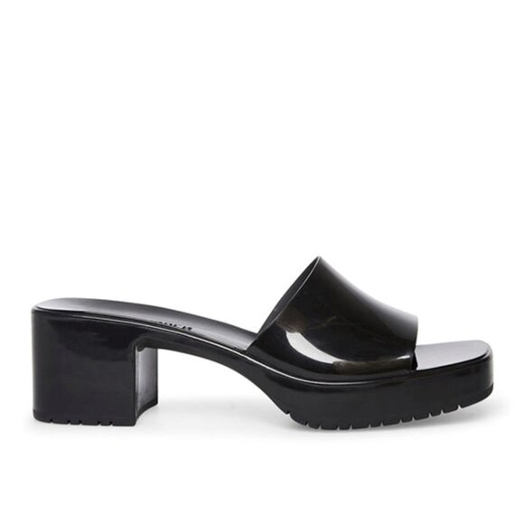 Stunning Steve Madden Harlin Black Block Slides - Picture 3 of 6